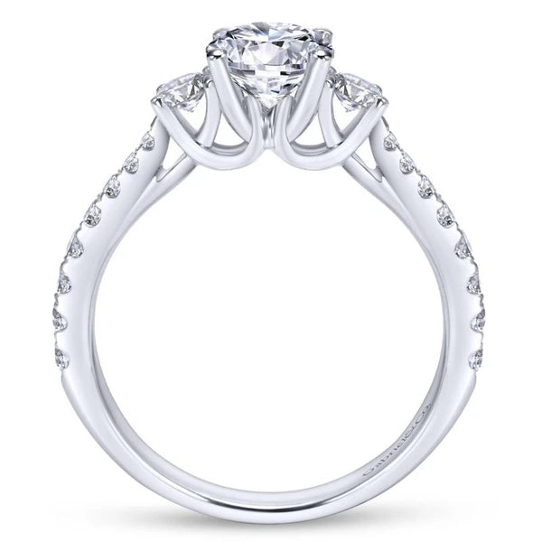 14K White Gold Round Three Stone Diamond Engagement Ring