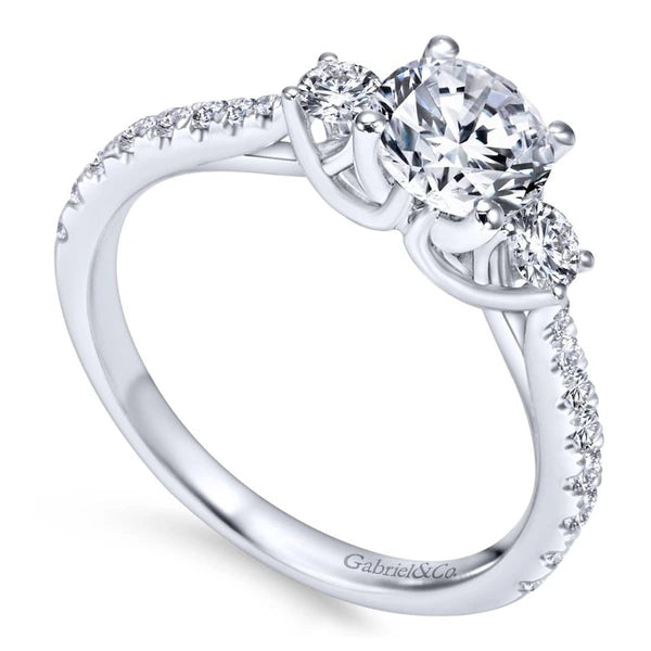 14K White Gold Round Three Stone Diamond Engagement Ring