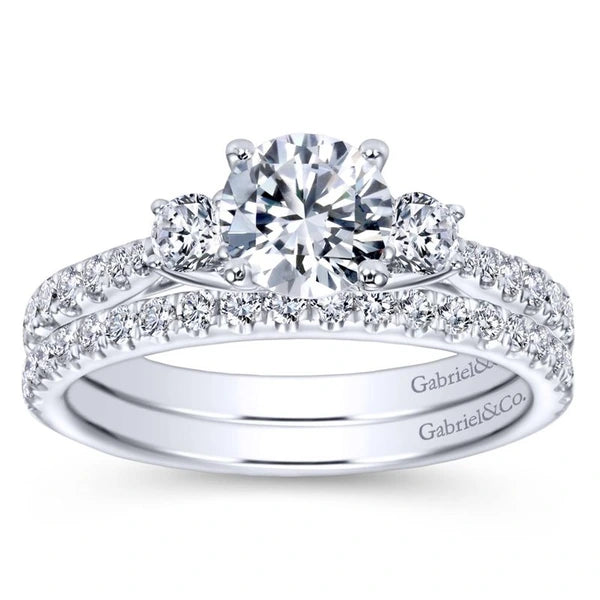 14K White Gold Round Three Stone Diamond Engagement Ring