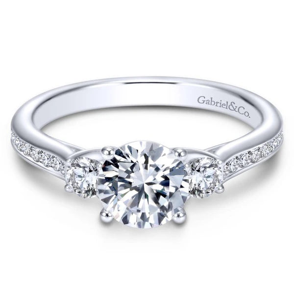 14K White Gold Round Three Stone Diamond Engagement Ring