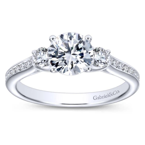 14K White Gold Round Three Stone Diamond Engagement Ring