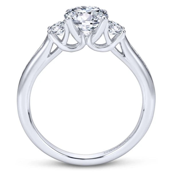 14K White Gold Round Three Stone Diamond Engagement Ring
