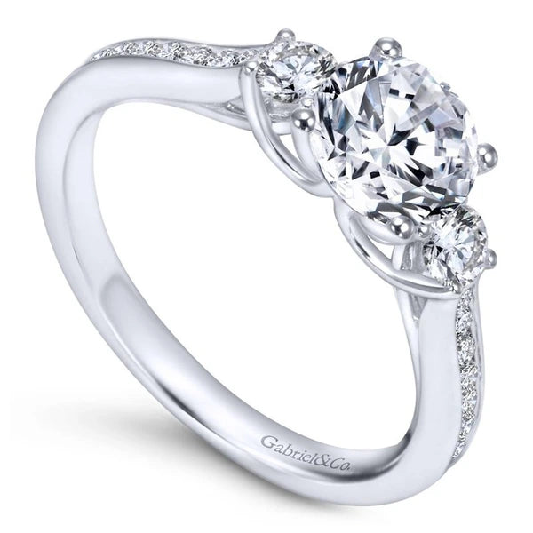 14K White Gold Round Three Stone Diamond Engagement Ring