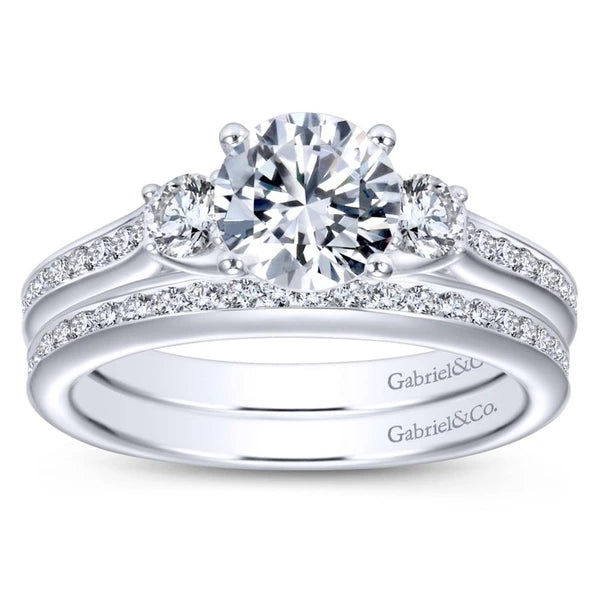 14K White Gold Round Three Stone Diamond Engagement Ring