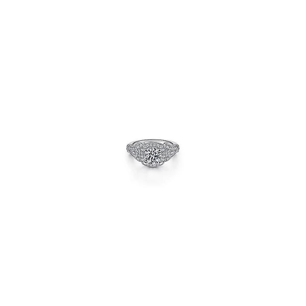 Vintage Inspired 14K White Gold Cushion Halo Round Diamond Engagement Ring