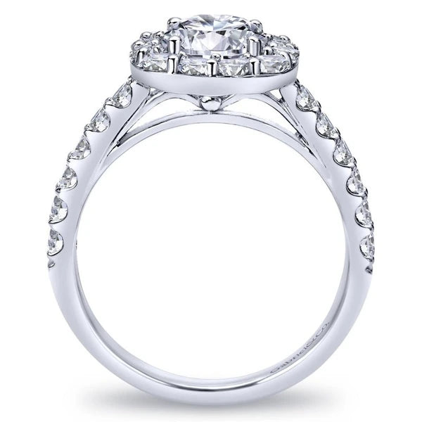 14K White Gold Cushion Halo Round Diamond Engagement Ring