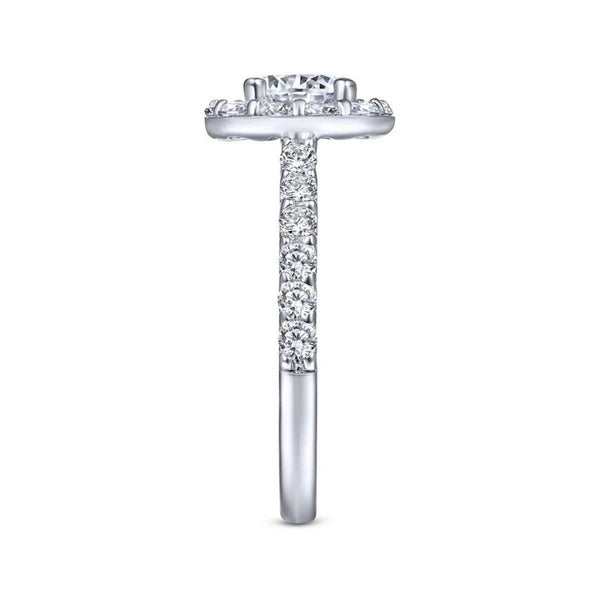14K White Gold Cushion Halo Round Diamond Engagement Ring