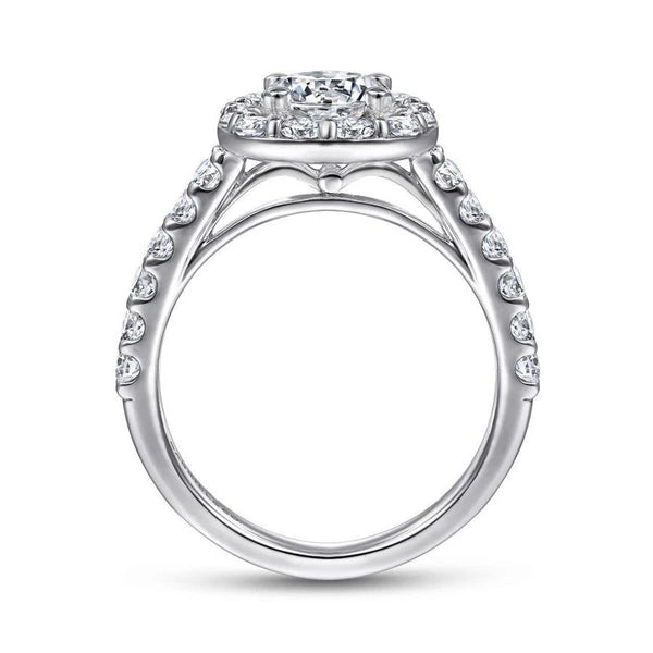 14K White Gold Cushion Halo Round Diamond Engagement Ring