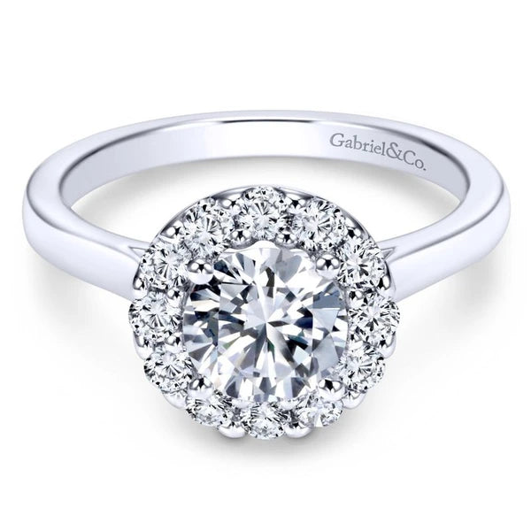 14K White Gold Round Halo Diamond Engagement Ring
