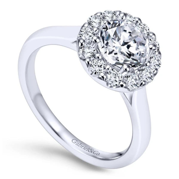 14K White Gold Round Halo Diamond Engagement Ring
