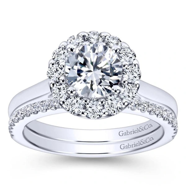 14K White Gold Round Halo Diamond Engagement Ring