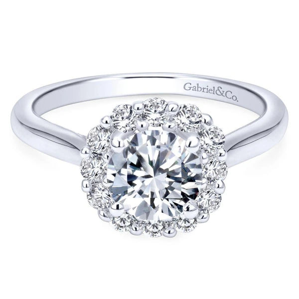14K White Gold Round Halo Diamond Engagement Ring