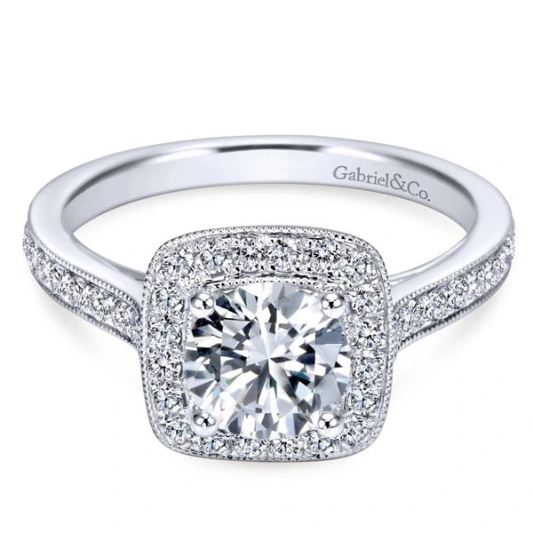 Vintage 14K White Gold Round Halo Diamond Engagement Ring
