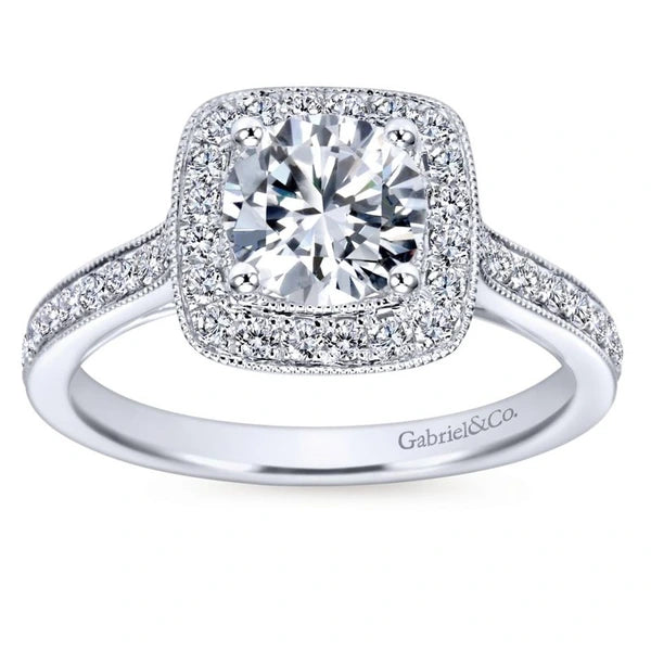 Vintage 14K White Gold Round Halo Diamond Engagement Ring