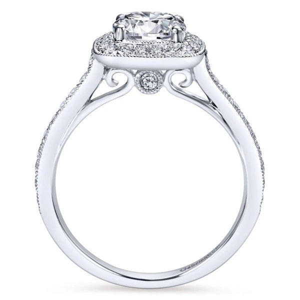 Vintage 14K White Gold Round Halo Diamond Engagement Ring