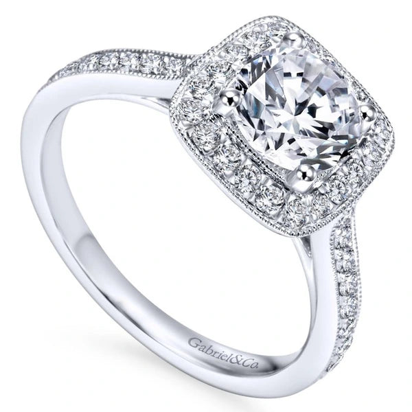 Vintage 14K White Gold Round Halo Diamond Engagement Ring