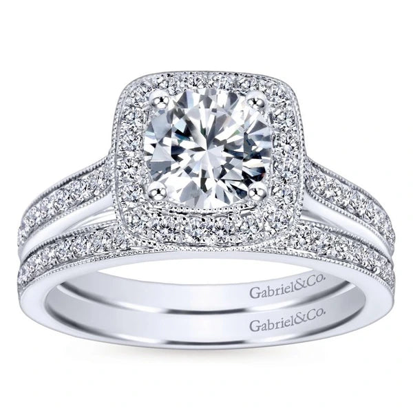 Vintage 14K White Gold Round Halo Diamond Engagement Ring