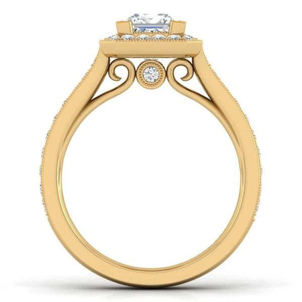 Vintage 14K Yellow Gold Princess Halo Diamond Engagement Ring