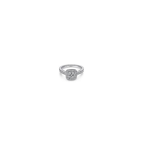 Vintage Inspired 14K White Gold Cushion Halo Diamond Engagement Ring