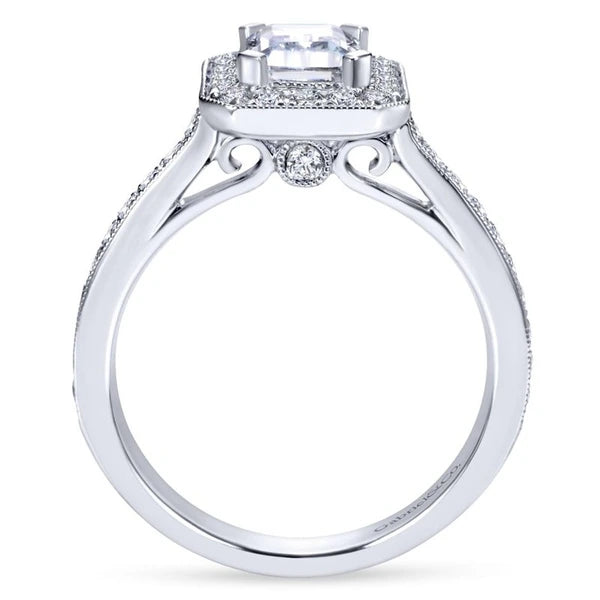 Vintage 14K White Gold Emerald Halo Diamond Engagement Ring