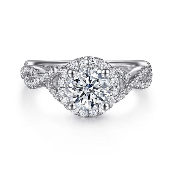 14K White Gold Round Halo Diamond Engagement Ring