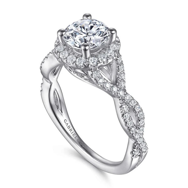 14K White Gold Round Halo Diamond Engagement Ring