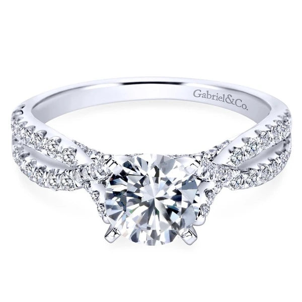 14K White Gold Round Twisted Diamond Engagement Ring