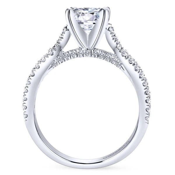 14K White Gold Round Twisted Diamond Engagement Ring