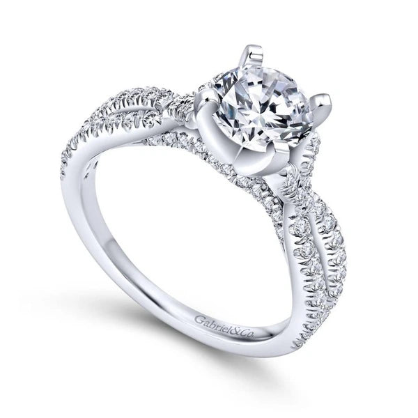 14K White Gold Round Twisted Diamond Engagement Ring