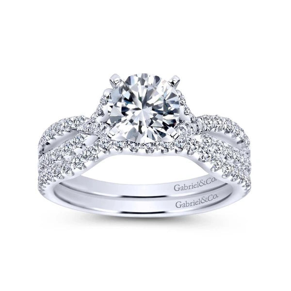 14K White Gold Round Twisted Diamond Engagement Ring