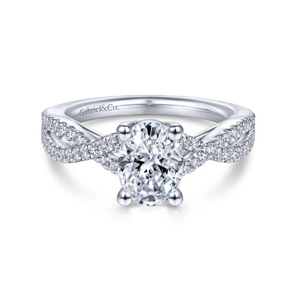 14K White Gold Twisted Oval Diamond Engagement Ring