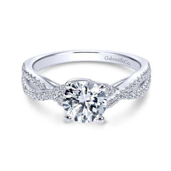 14K White Gold Round Twisted Diamond Engagement Ring