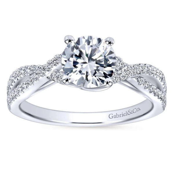 14K White Gold Round Twisted Diamond Engagement Ring