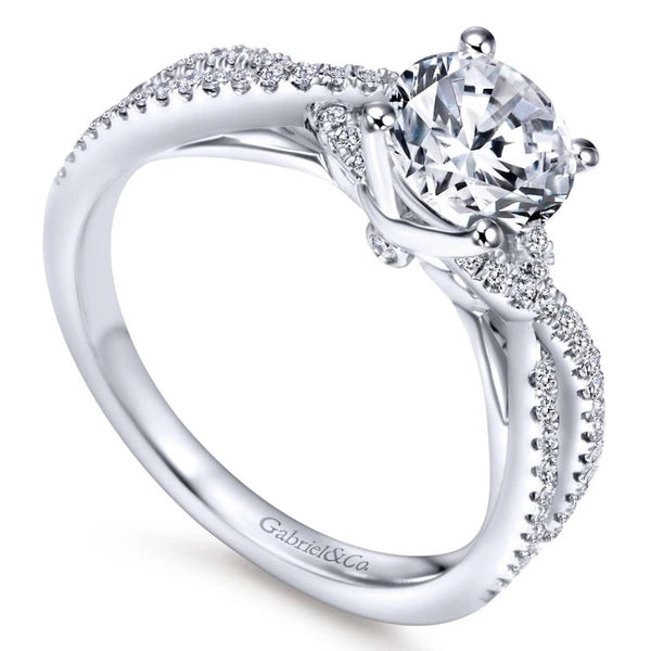 14K White Gold Round Twisted Diamond Engagement Ring