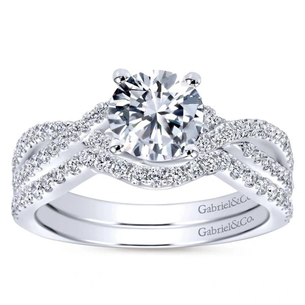14K White Gold Round Twisted Diamond Engagement Ring