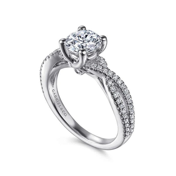 14K White Gold Round Twisted Diamond Engagement Ring