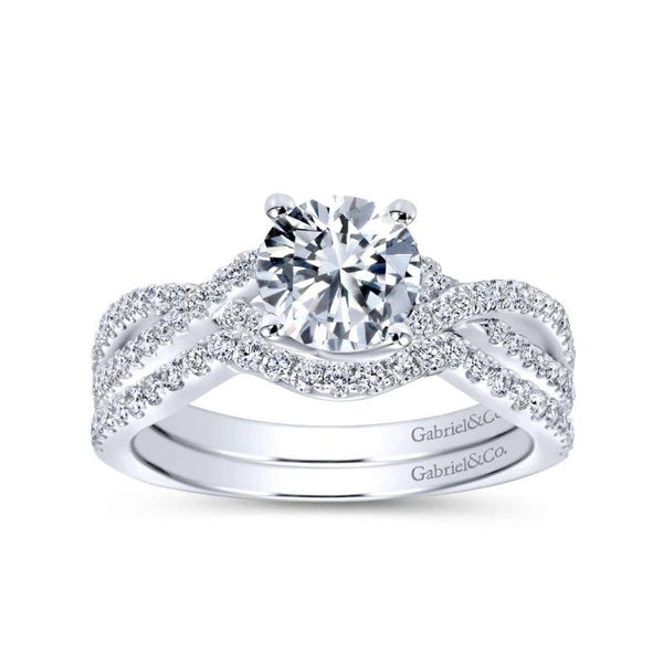14K White Gold Round Twisted Diamond Engagement Ring