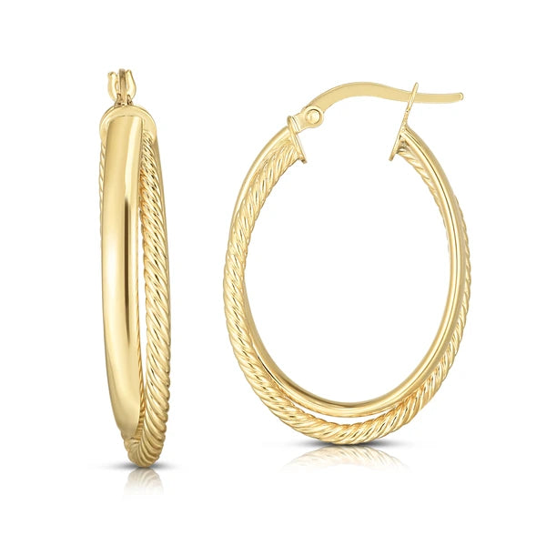14K Gold Polished &amp; Twist Hoop Earring
