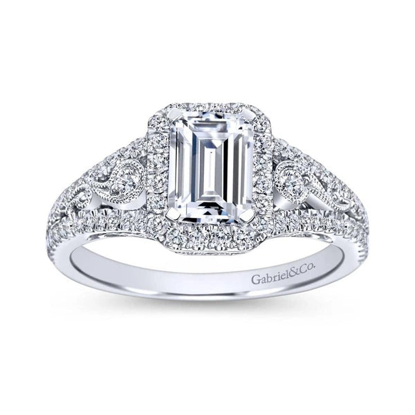 Vintage 14K White Gold Emerald Halo Diamond Engagement Ring