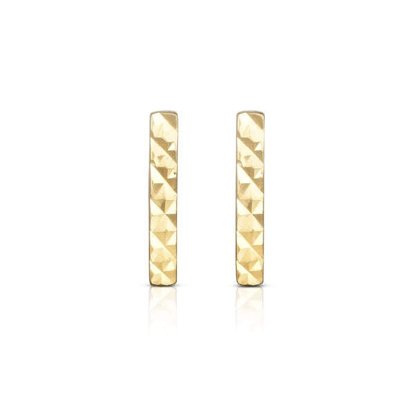 14K Gold Diamond Cut Bar Stud Earring