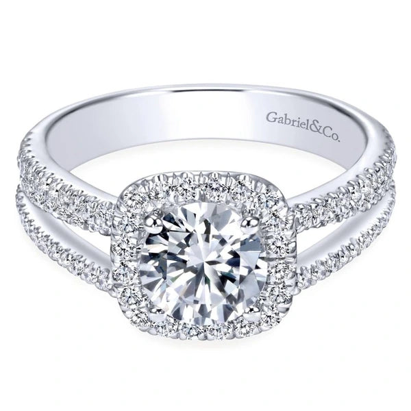 14K White Gold Round Halo Diamond Engagement Ring