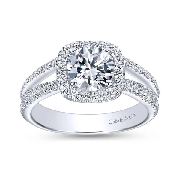14K White Gold Round Halo Diamond Engagement Ring