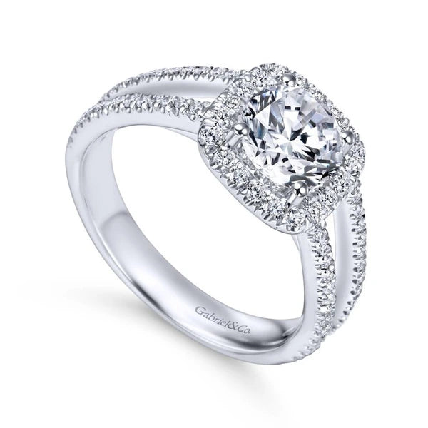 14K White Gold Round Halo Diamond Engagement Ring