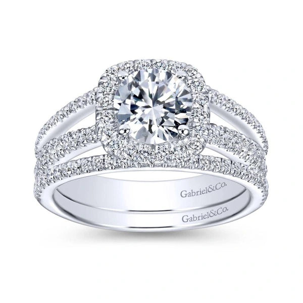 14K White Gold Round Halo Diamond Engagement Ring