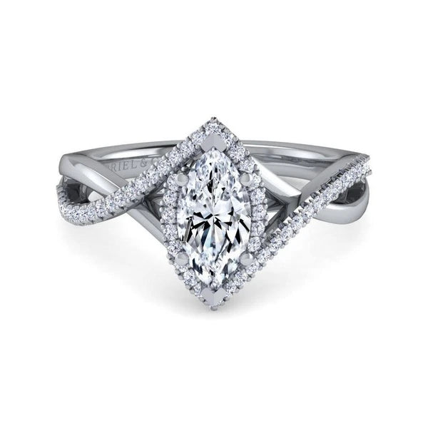 14K White Gold Marquise Halo Diamond Engagement Ring
