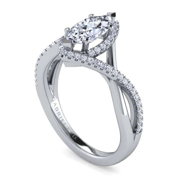 14K White Gold Marquise Halo Diamond Engagement Ring
