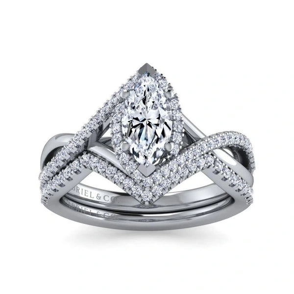 14K White Gold Marquise Halo Diamond Engagement Ring
