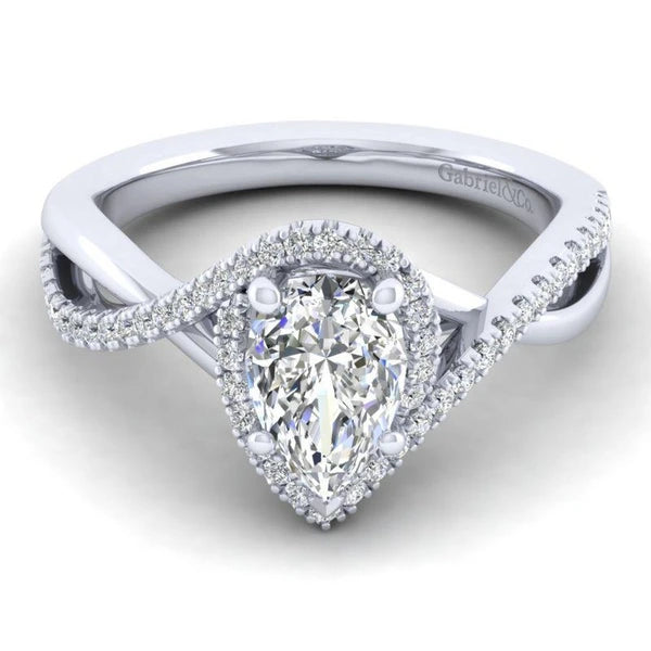 14K White Gold Pear Shape Halo Diamond Engagement Ring