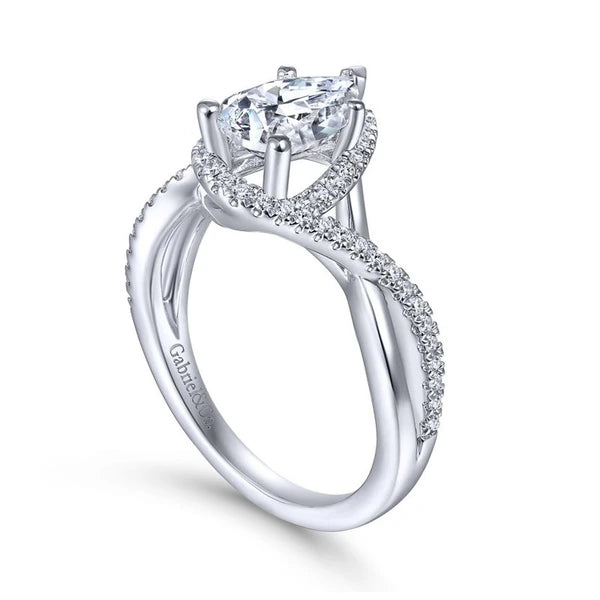 14K White Gold Pear Shape Halo Diamond Engagement Ring