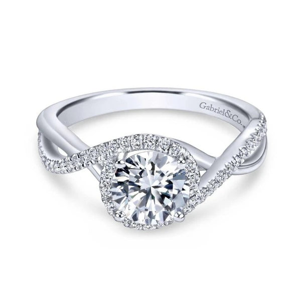 14K White Gold Round Halo Diamond Engagement Ring